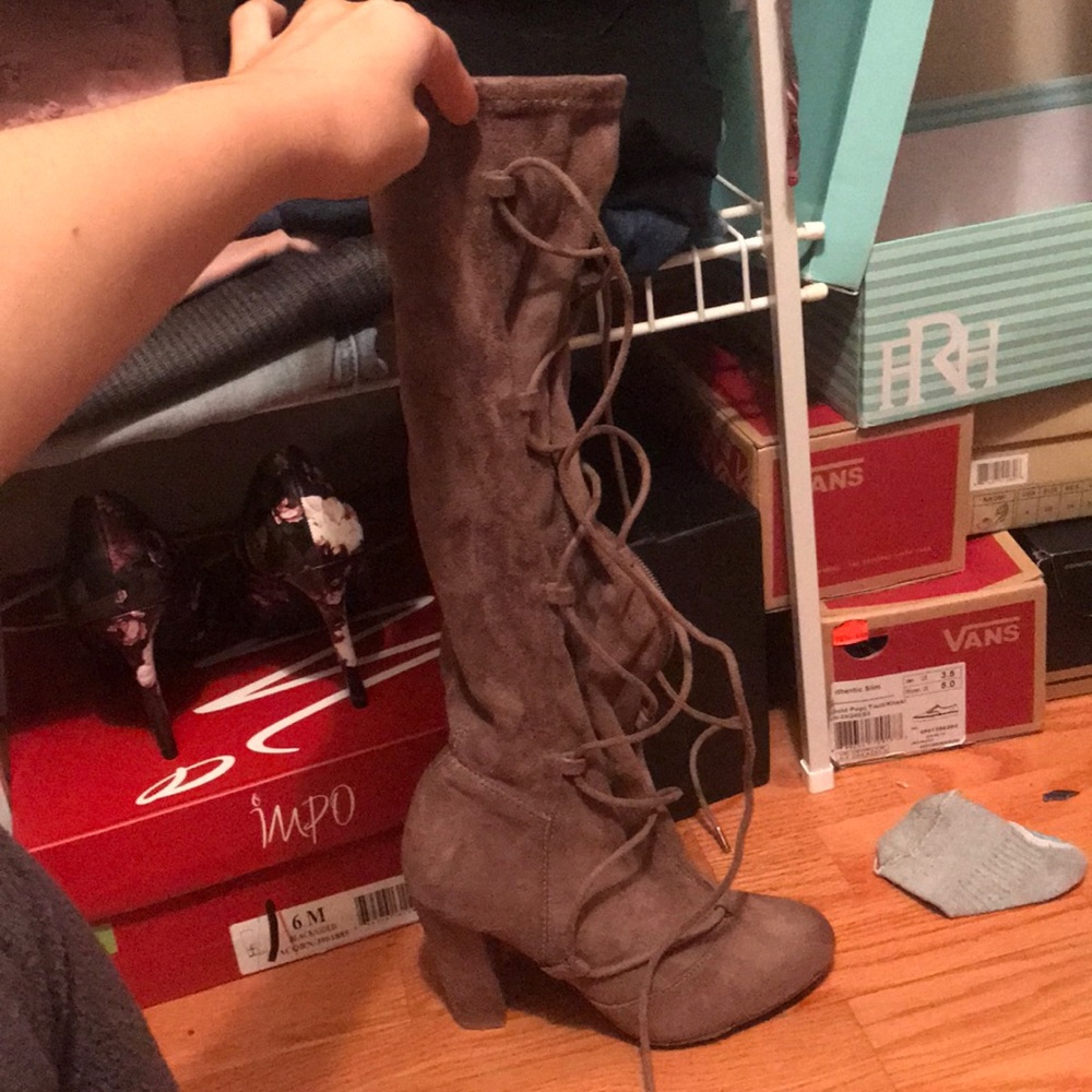 Knee high lace up boots super cute worn once